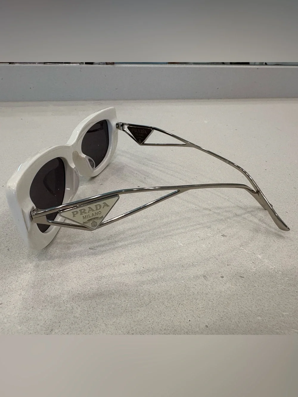 Prada White Cat-Eye Sunglasses with Black Lenses
